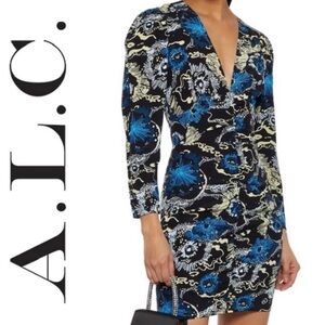 A.L.C. Roxy Long Sleeve Ruched Printed Silk-blend Dress NWT | 10